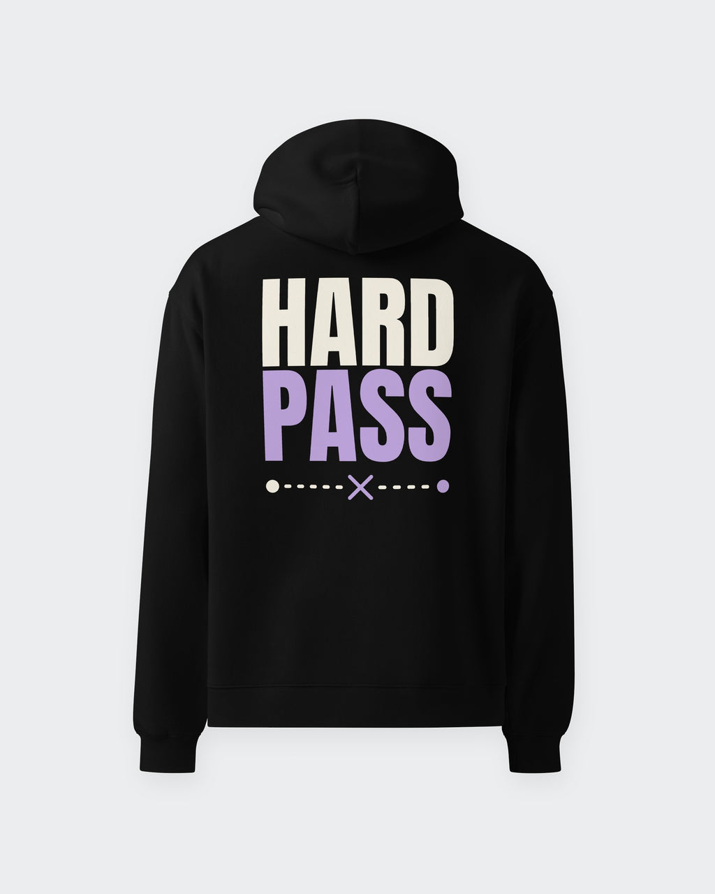 Hard Pass oversized hoodie in Black, back print, laid flat
