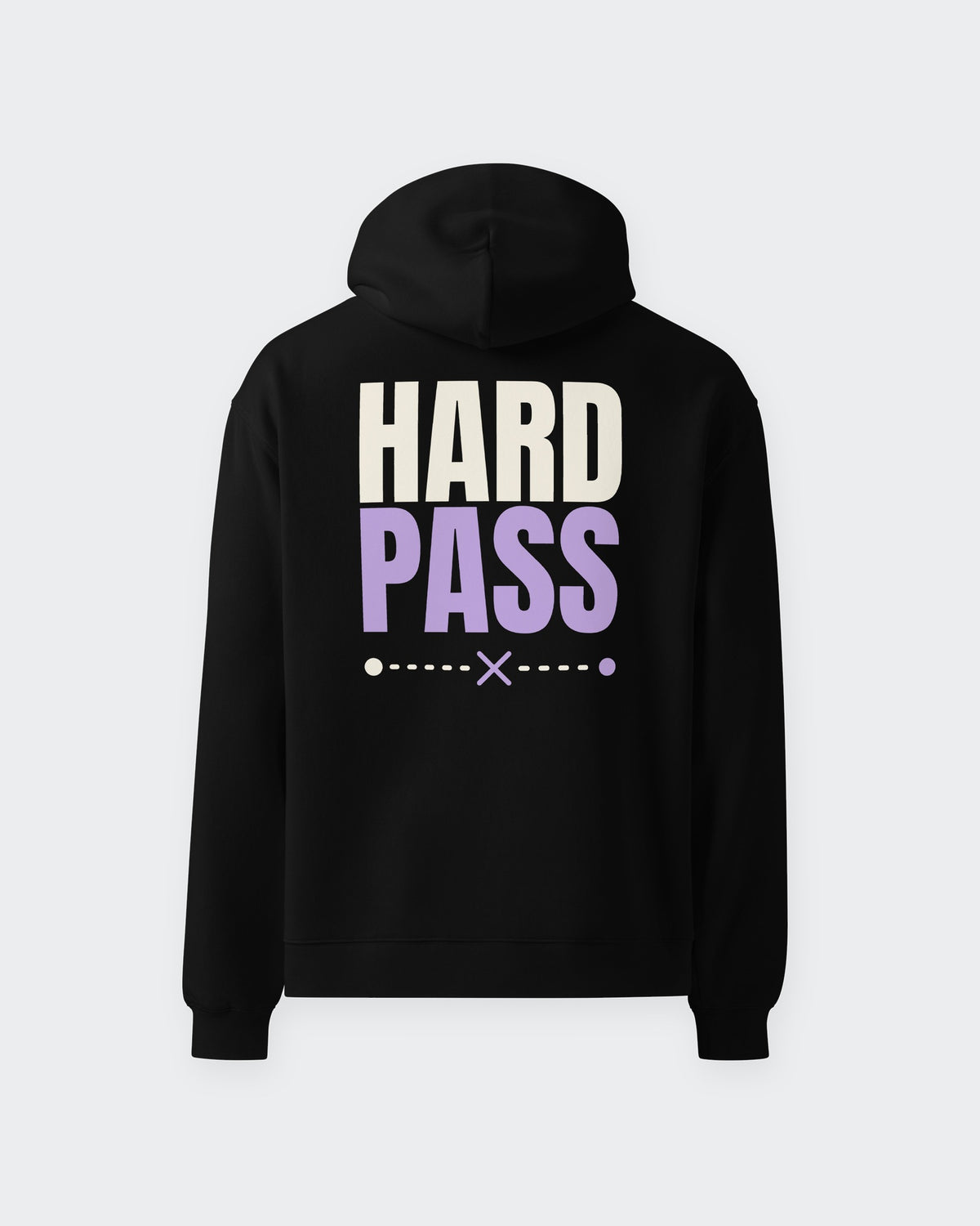 Hard Pass oversized hoodie in Black, back print, laid flat