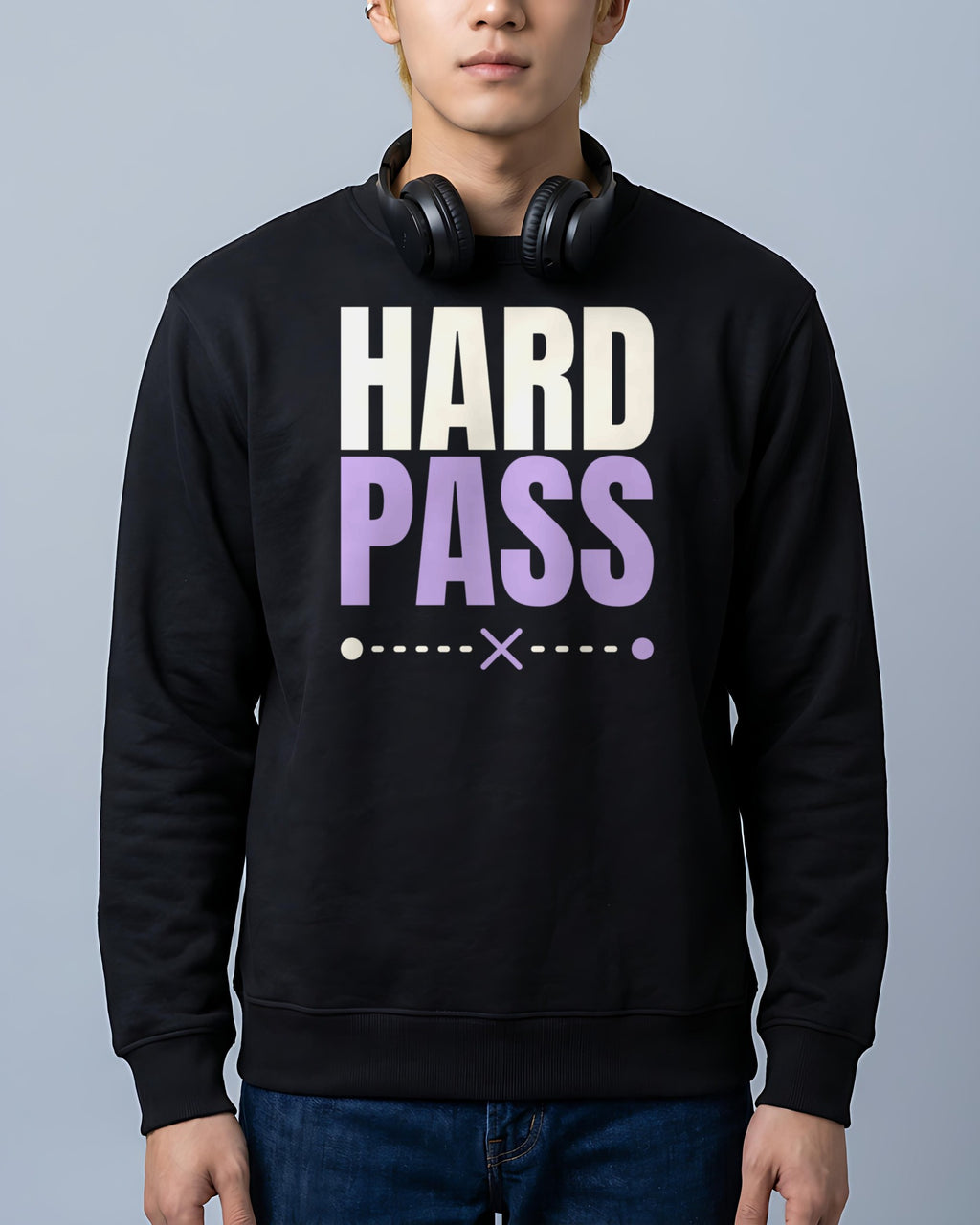Hard Pass organic sweatshirt in Black, worn, front view