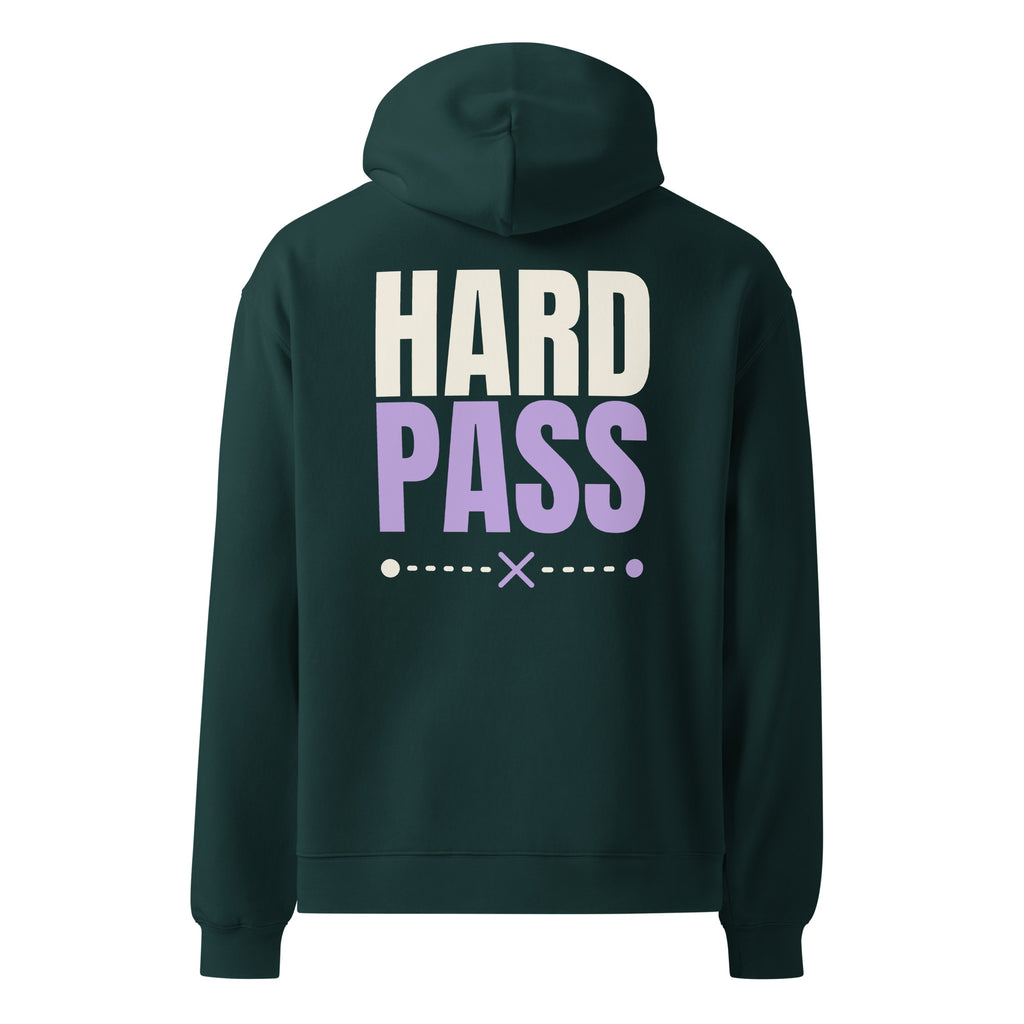 Hard Pass oversized hoodie in Pine Green, back view