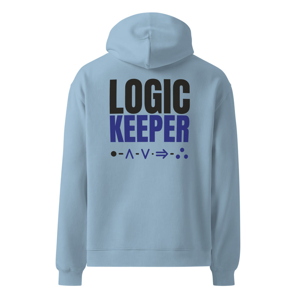 Logic Keeper oversized hoodie in Carolina Blue, back print