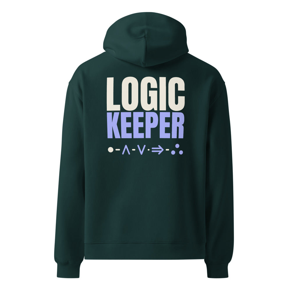 Logic Keeper oversized hoodie in Pine Green, back print