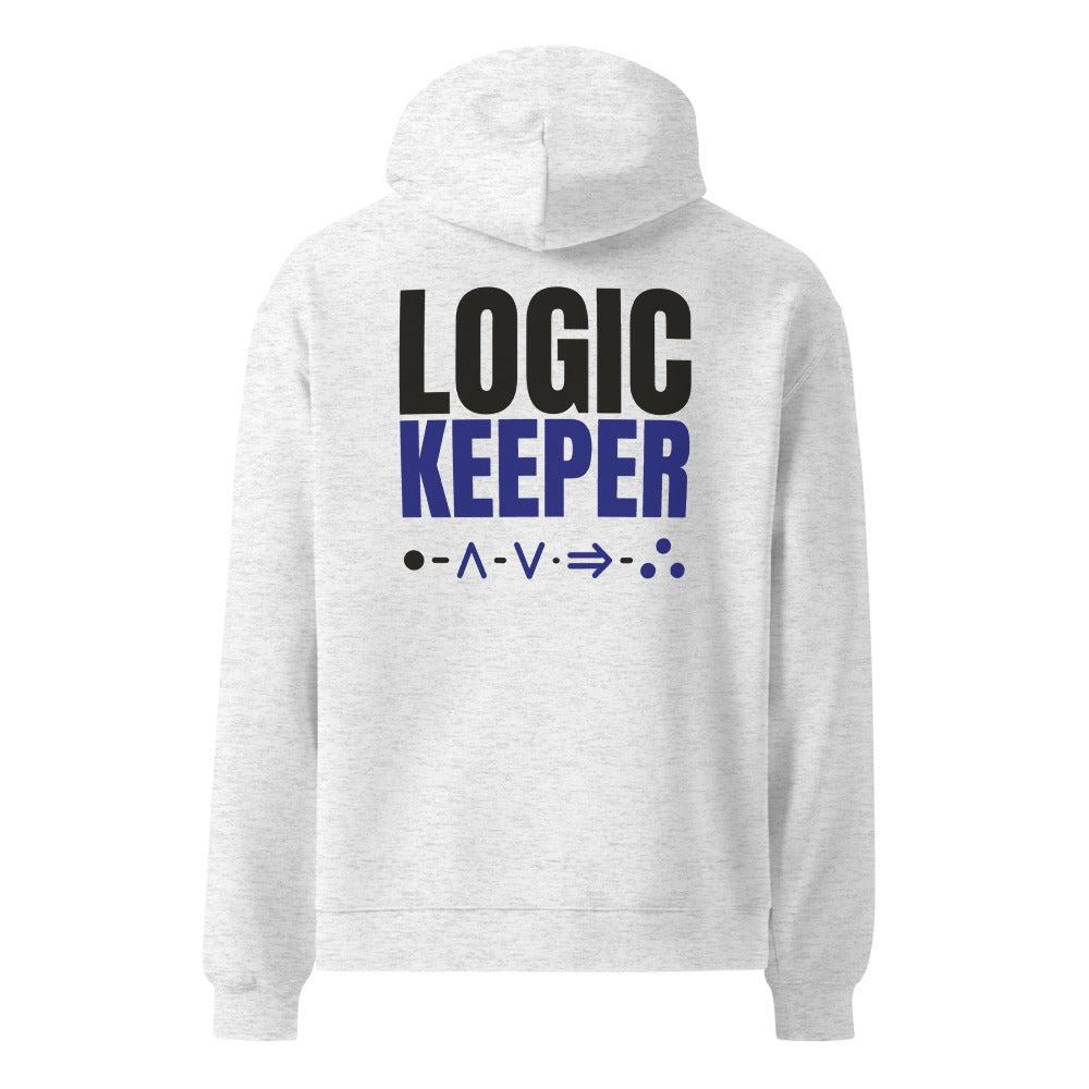 Logic Keeper oversized hoodie in White Heather, back print