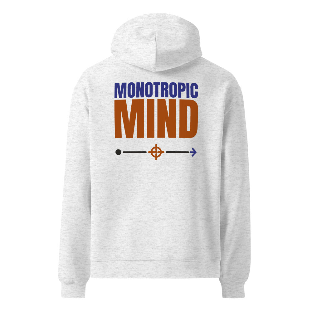 Monotropic Mind oversized hoodie in White Heather, back print