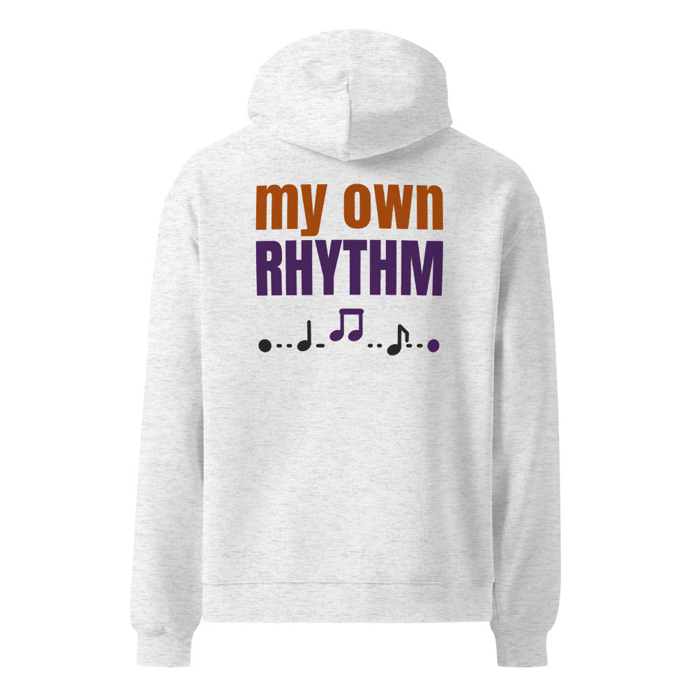 My Own Rhythm oversized hoodie in White Heather, back print