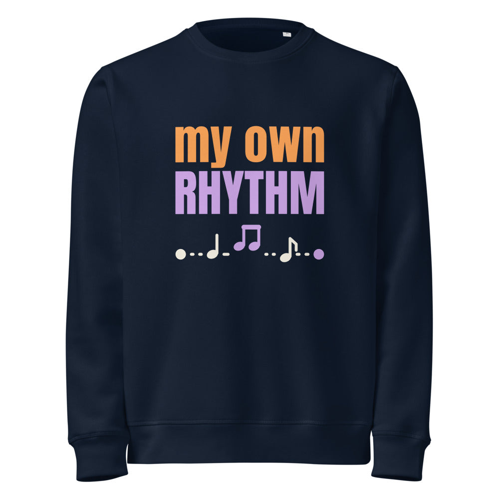 My Own Rhythm organic sweatshirt in French Navy, front