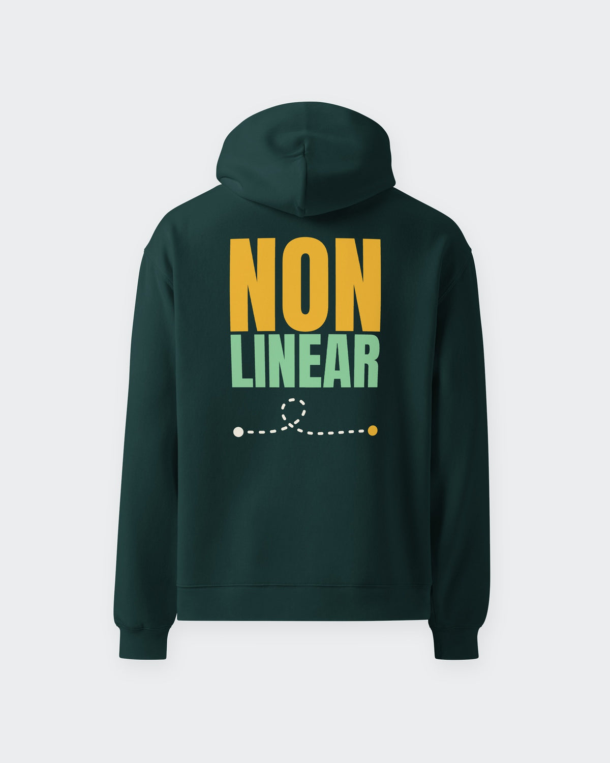 Non Linear oversized hoodie in Pine Green, back print, laid flat