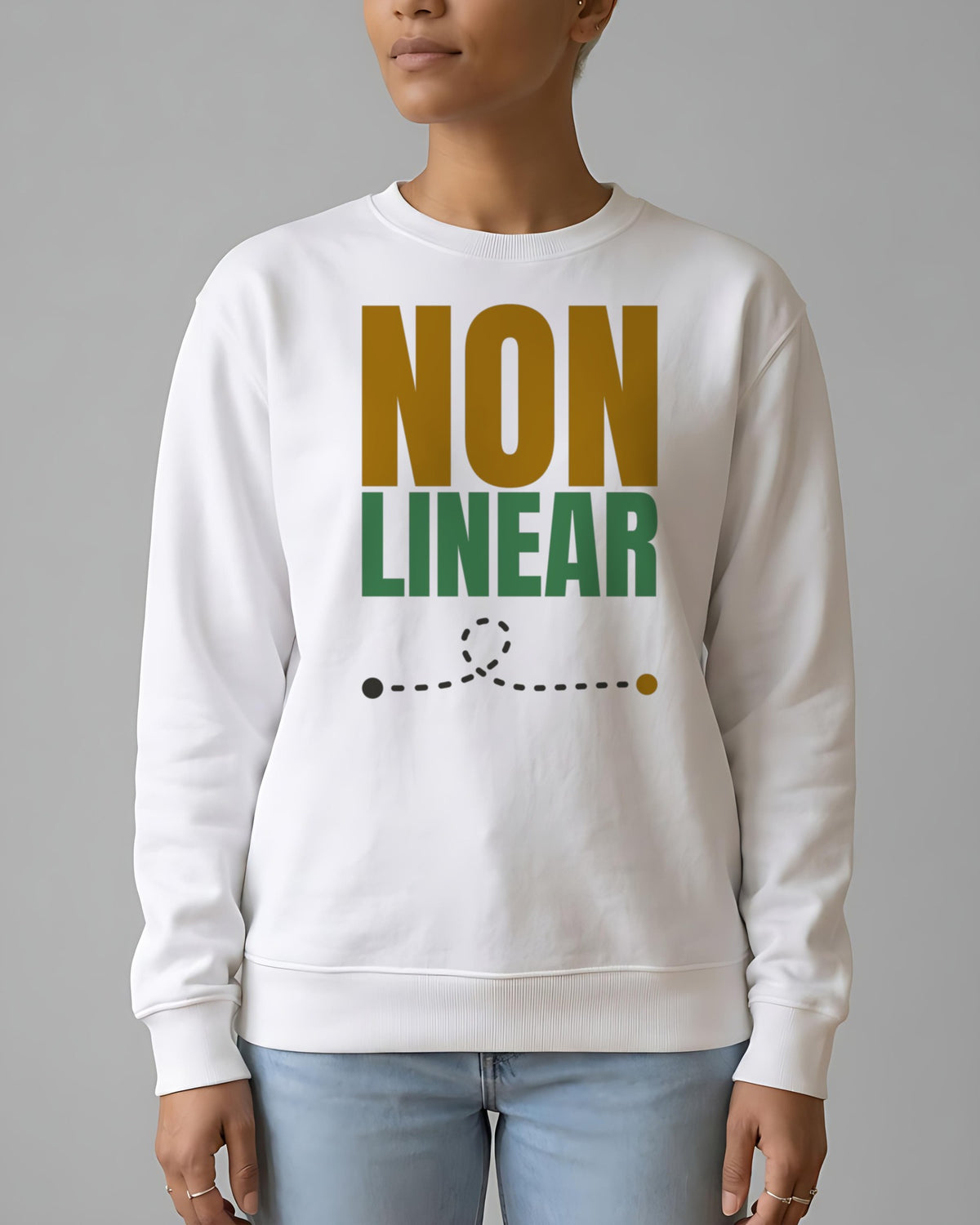 Non Linear organic sweatshirt in White, worn, front view