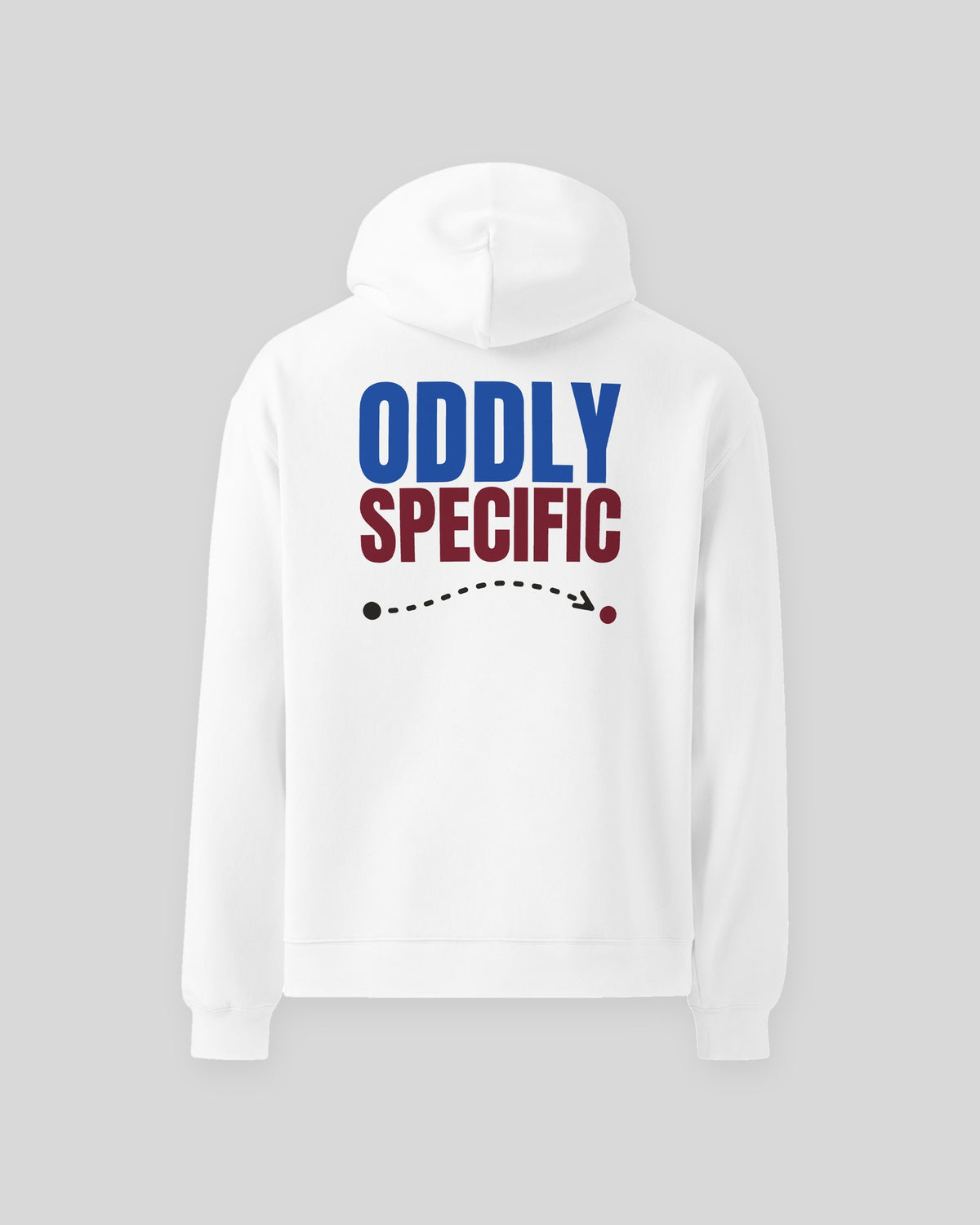 Oddly Specific oversized hoodie in White, back print, laid flat