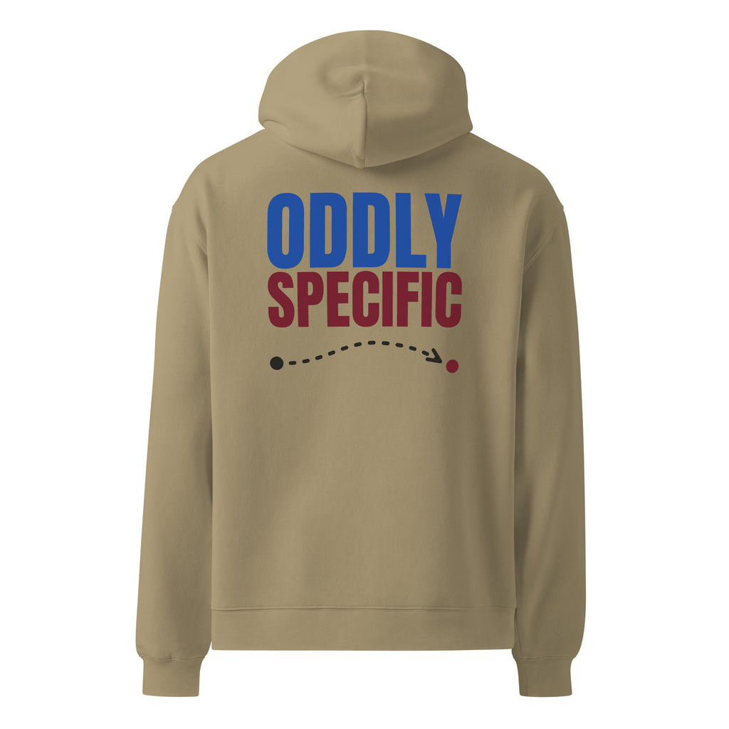 Oddly Specific oversized hoodie in Sand, back view