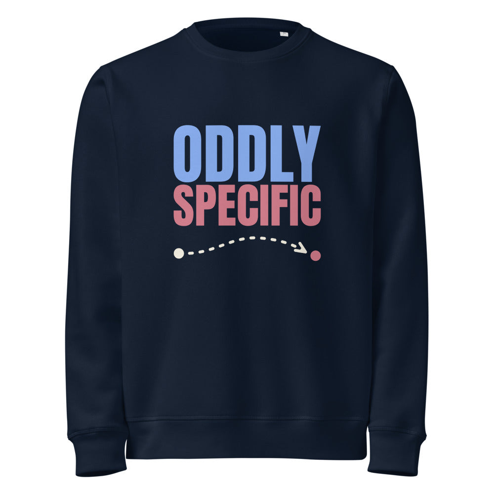 Oddly Specific organic sweatshirt in French Navy, front