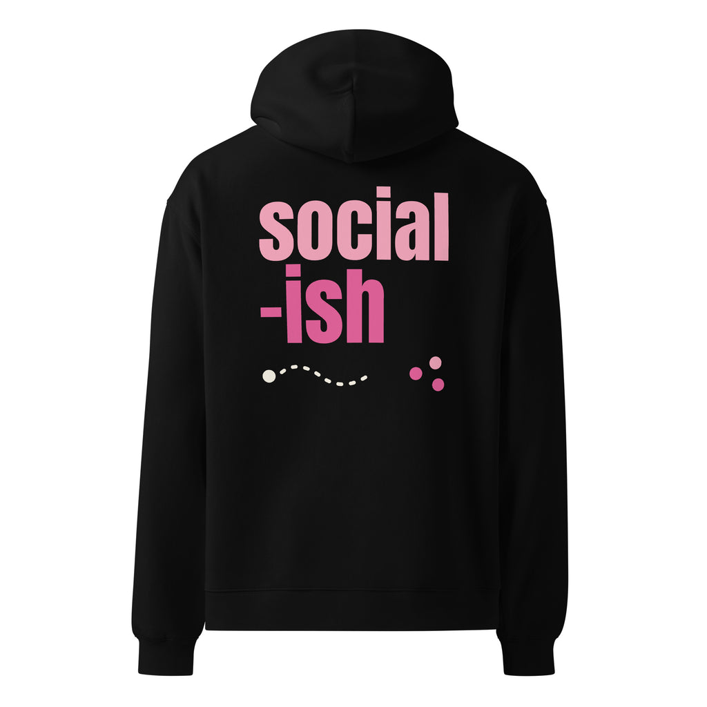 Social-ish oversized hoodie in Black, back view