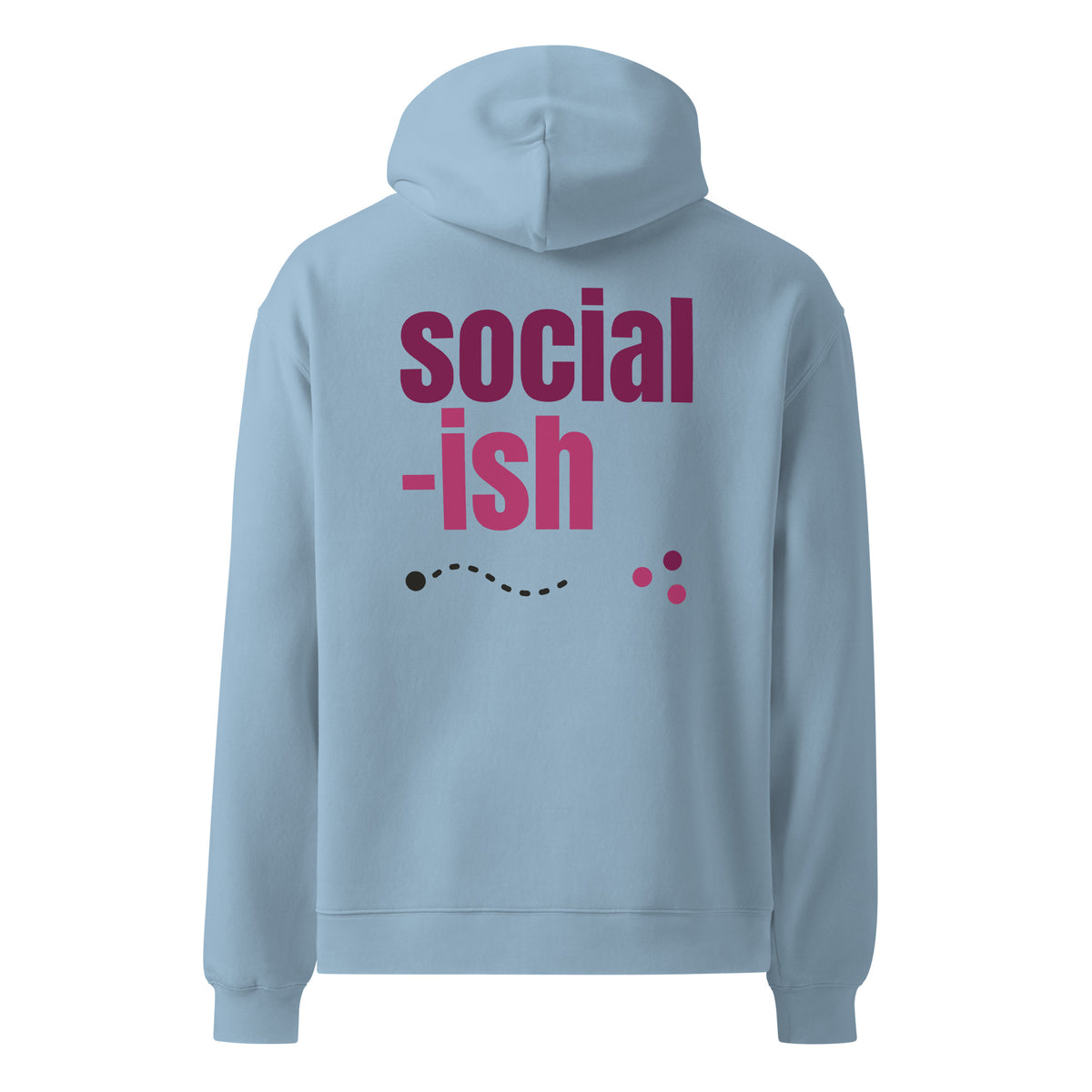 Social-ish oversized hoodie in Carolina Blue, back view