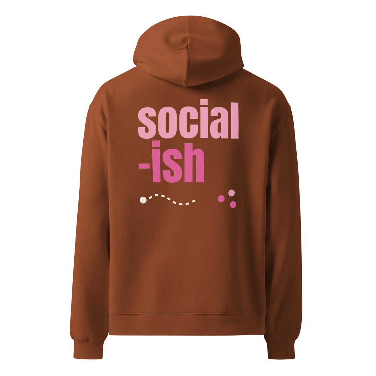 Social-ish oversized hoodie in Clay, back view
