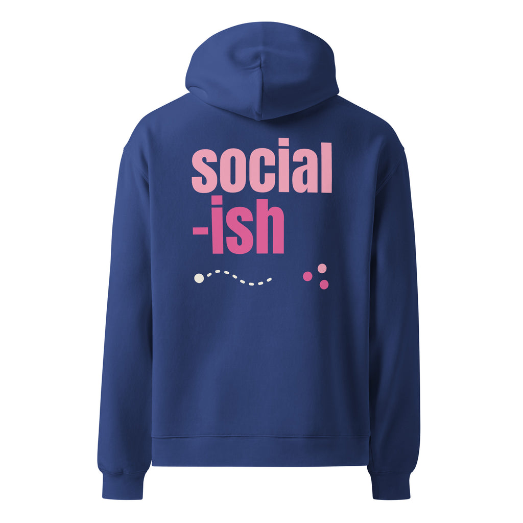 Social-ish oversized hoodie in Cobalt, back view