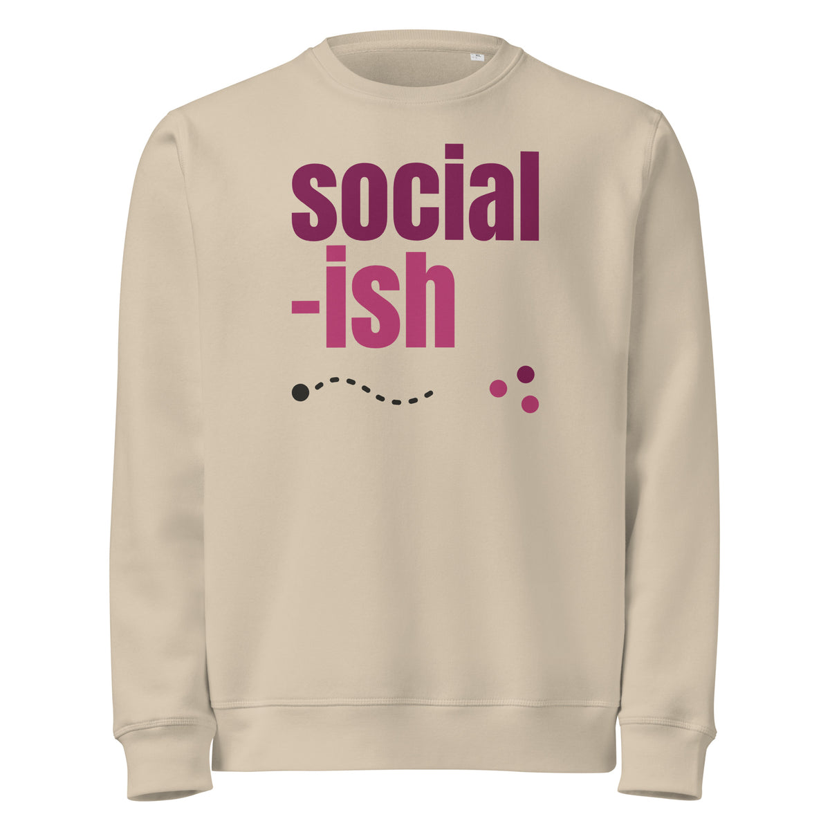 Social-ish organic sweatshirt in Desert Dust, front