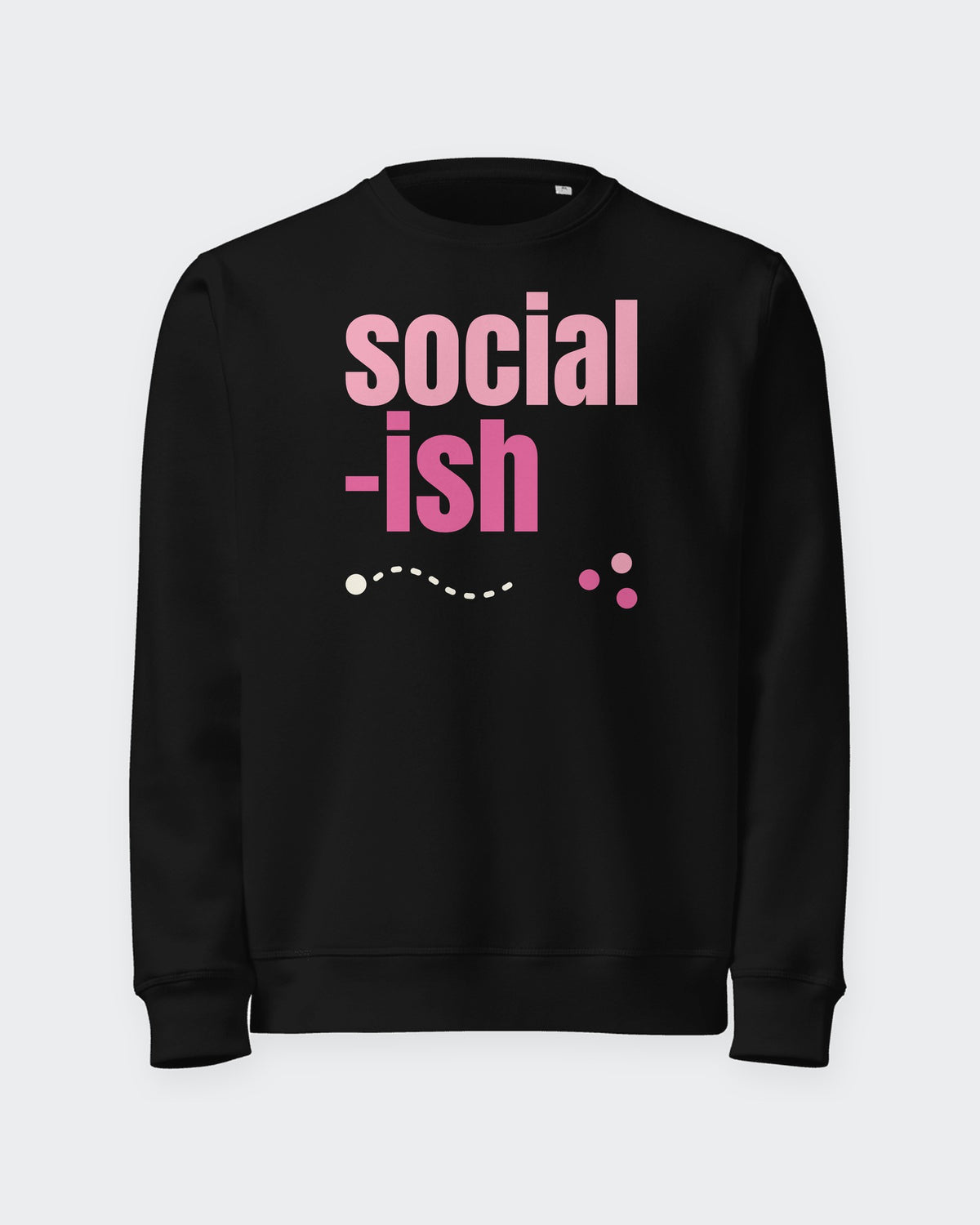 Social-ish organic sweatshirt in Black, laid flat