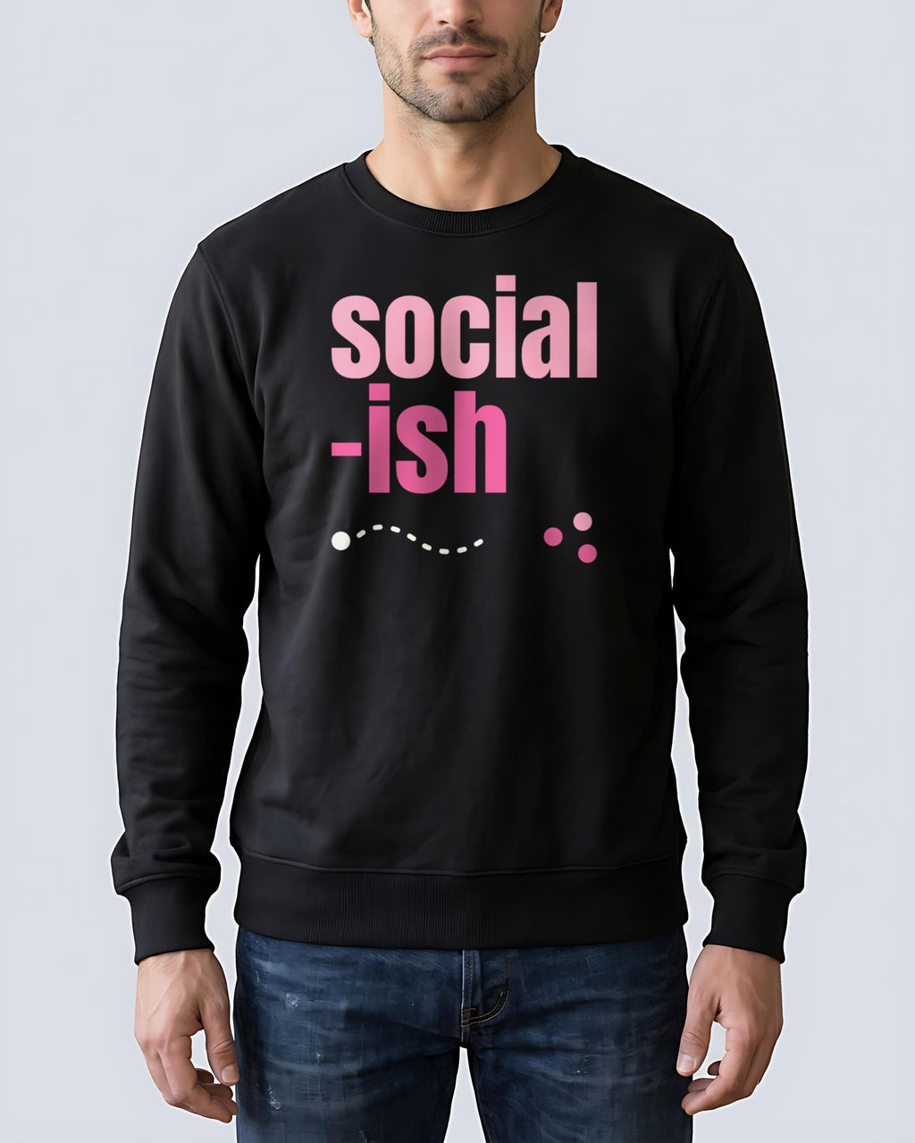 Social-ish organic sweatshirt in Black, worn, front view