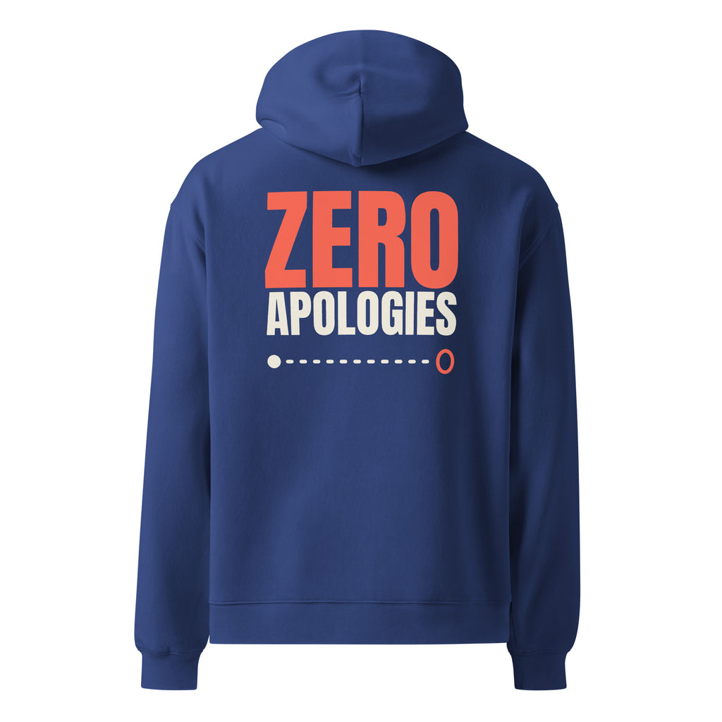 Zero Apologies oversized hoodie in Cobalt, back view