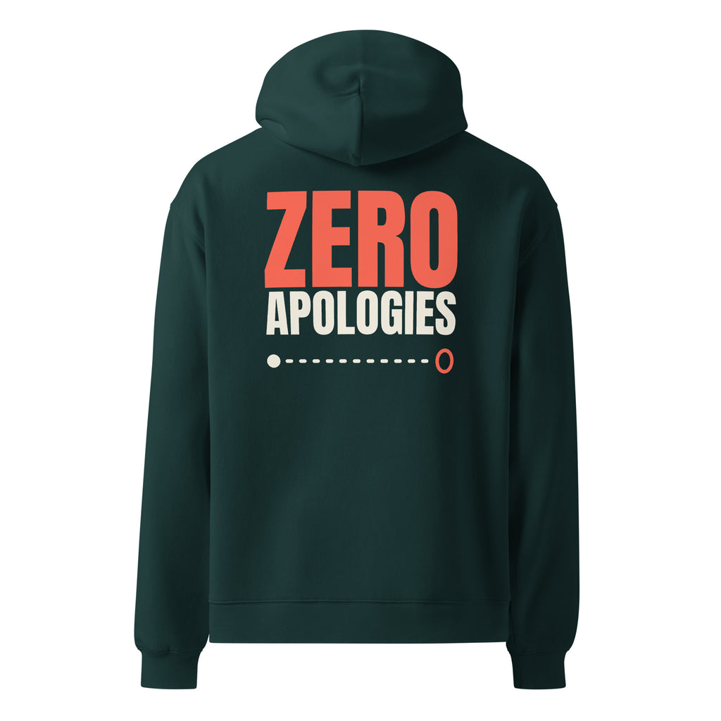 Zero Apologies oversized hoodie in Pine Green, back view