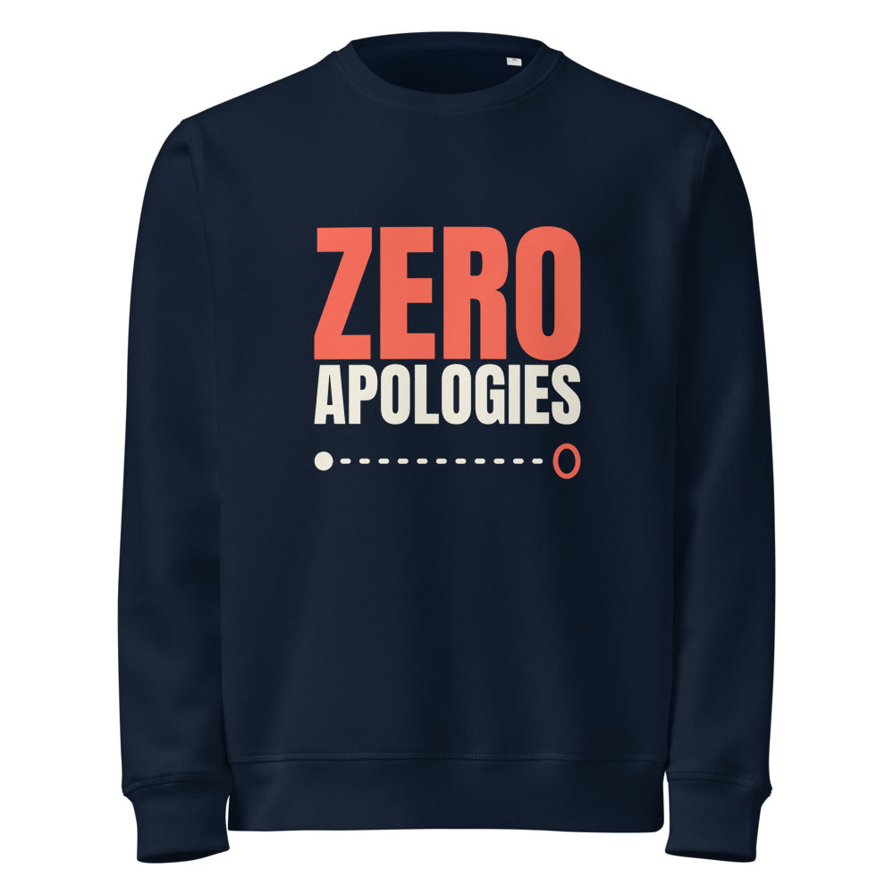 Zero Apologies organic sweatshirt in French Navy, front