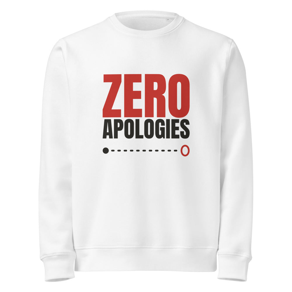 Zero Apologies organic sweatshirt in White, front